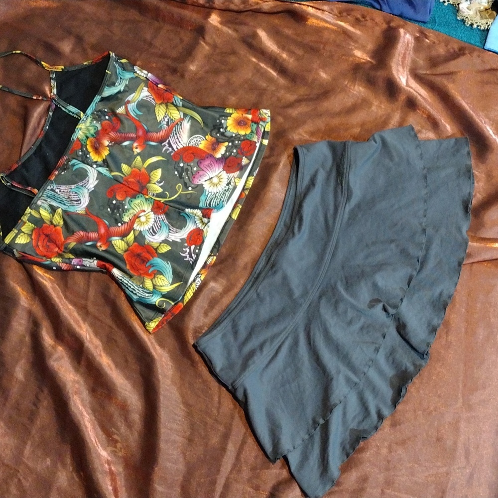 Swimsuit Cover Set Ruffle Mini Skirt And Wave Tank Set
